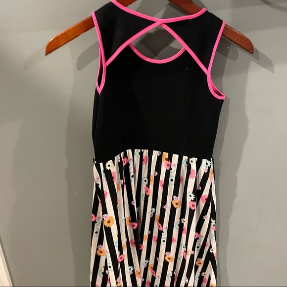 Bongo Dress Girls High Low Black Pink Stripe Floral Size 12 - Picture 5 of 6